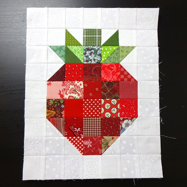 Strawberry Quilt Block, Foundation Paper Piecing Pattern, Scrappy Quilt, Single Block, FPP Pattern, PDF Download, Beginning Quilt, Ink Saver