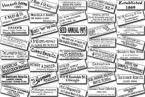 Black And White Vintage Inspired Mini Labels - Set #5 - 2 Page Instant Download - junk journal kit, printable vintage labels