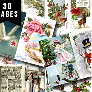 Christmas digital download - Ephemera Set #83 - 30 Pg download - Christmas journal kits, Retro Christmas journal pages, ephemera pack