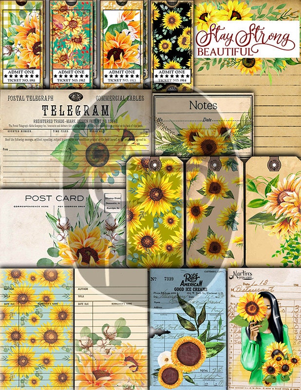 Sunflower Digital Paper Printable Journal Bundle 40pg - Etsy