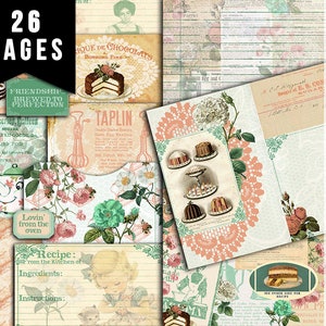 DIY Journal - Tea Party Desserts - 26pg Digital Download- vintage junk journal, floral digital paper, junk journal kit, ephemera kit, coffee