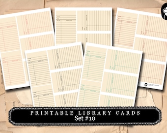 Library Cards 2 Set #10- 5 Page Instant Download- paper ephemera kit, journaling cards, ephemera pack, altered art kit, roses clipart