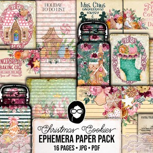 Pink Christmas, Gingerbread Cookies, Ephemera Bundle #24 -16pg Digital Download- Junk Journal Kit, Cards, Jars, December Daily, Shabby Chic