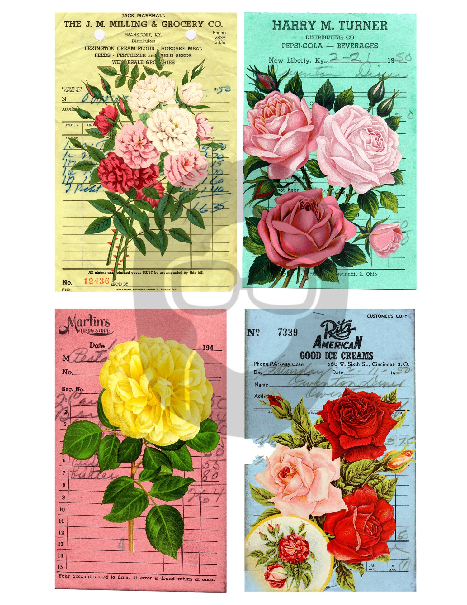 printable vintage receipts set 1 3 pg instant download vintage