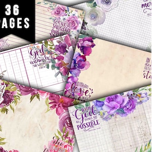 Bible Journaling Printables, Junk Journal Pages -36pg Digital Download- Prayer Quotes, Christian Verses, Devotional Kit, Faith Encouragement