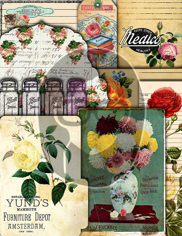 Printable Junk Journal Kit, Pages & Ephemera Bundle #16 -46pg Digital ...