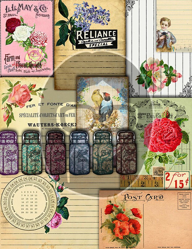 Printable Junk Journal Kit, Pages & Ephemera Bundle #16 -46pg Digital ...