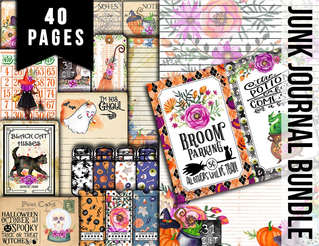 Halloween Junk Journal Kit, Halloween Ephemera -40pg Digital Download ...