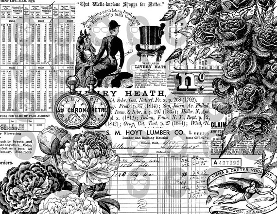 Monochrome Journal Printable, Junk Journal Pages -9 Pg