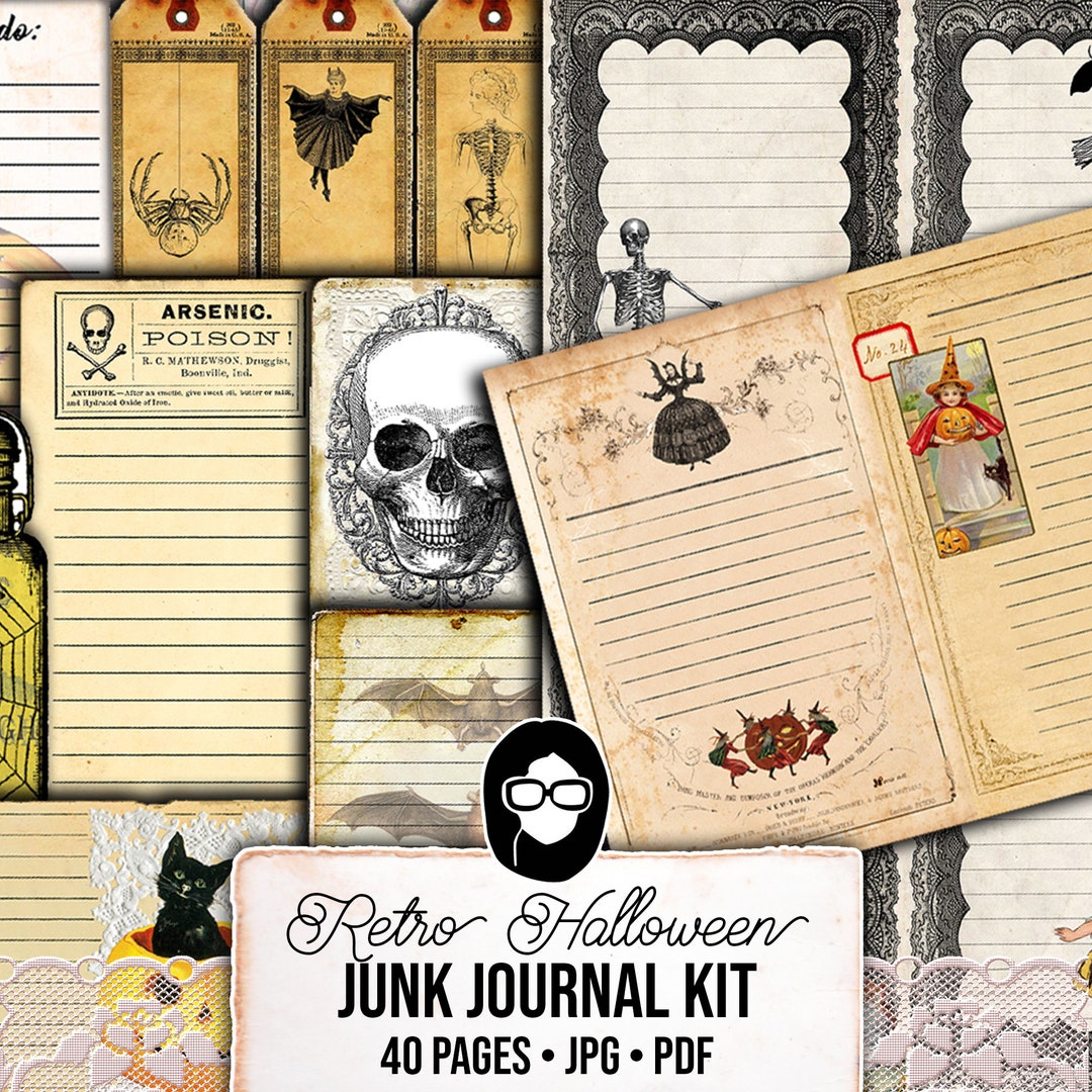 Vintage Retro Halloween, Junk Journal Kit -40pg Digital Download ...