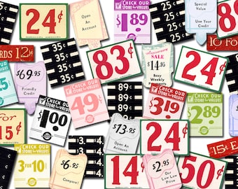 Vintage Price Tag Ephemera Pack - Set #48- 9 Page Instant Download - junk journal kit,ephemera paper pack, printable price labels