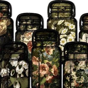 Dark Floral Mason Jar - Giant Mason Jars # 8 - 3 Page Instant Download - mason jar printable, vintage mason jar, blank journal cards