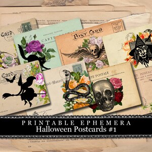 Halloween Cliparts -  Halloween Postcards #1 - 2 Page Instant Download -  spooky digital paper, journaling cards, clip art halloween