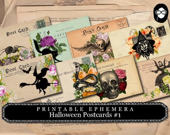 Halloween Cliparts -  Halloween Postcards #1 - 2 Page Instant Download -  spooky digital paper, journaling cards, clip art halloween