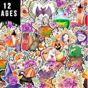 Halloween Clipart, Fussy Cut Ephemera-12pg Digital Download- Halloween Printable, Scrapbook Cutouts, Halloween Junk Journal Kit, Ghost Witch