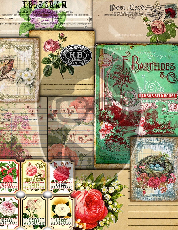 Printable Junk Journal Kit, Pages & Ephemera Bundle #16 -46pg Digital ...