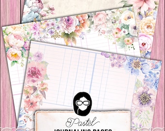 Pastel Junk Journal Pages, Scrapbook Paper -30pg Digital Download- Lined Journaling Pages, Spring Flowers, Shabby Chic Digital Paper