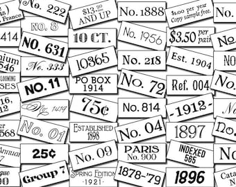 Black And White Vintage Inspired Mini Labels - Set #3 - 1 Page Instant Download - junk journal kit, printable price labels