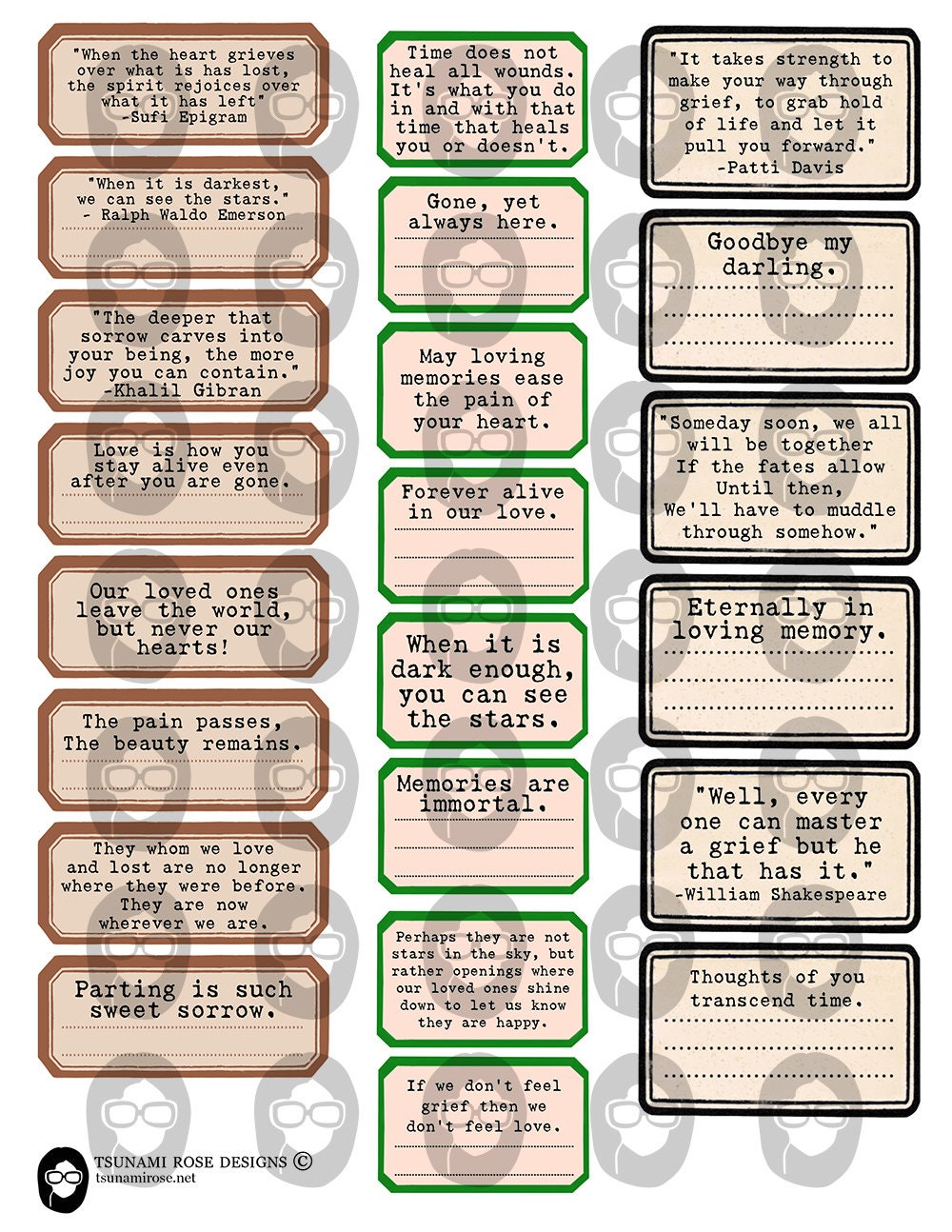Grief Quotes, Printable Journal Labels -4pg Digital Download- Affirmation, for Junk Journaling ...