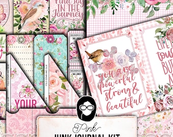 Pink Journal Kit, Printable Journal Bundle -40pg Digital Download- Affirmations Kit, Positive Quotes, Journaling Ephemera, Pink Printables