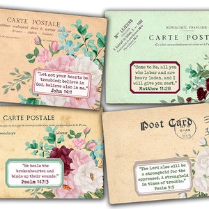 Grief Bible Verse, Postcard Vintage, S11 -2pg Digital Download- Grief Journal Printable, Bible Scripture Cards, Christian Affirmations
