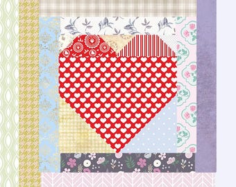 Heart Quilt Pattern, Foundation Paper Piecing Pattern, Scrappy Quilt, Single Block, FPP Pattern, PDF Download, Beginning Quilt, Ink Saver