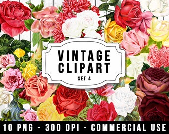 Vintage Flower PNG, Vintage Clipart PNG, Commercial Use, Floral PNG, Rose Bouquet, Shabby Chic, Digital Download, Vintage Rose Clipart