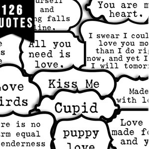 Quotes About Love, Valentines Day Quotes -6pg Digital Download- Scrapbook titles, Ephemera words, Printable journal labels, Ink Saver, PNG