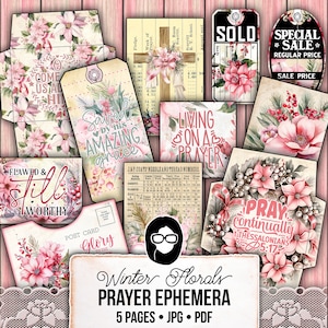 Christian Christmas Printables, Bible Journal Ephemera -5pg Digital Download- Prayer Journal Kit, Devotional Quotes, Jesus Junk Journal