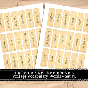 Vintage Vocabulary Cards Set #1 - 2 Page Instant Download - ephemera pack, altered art kit, junk journal kit, blank journal cards