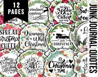 Christmas Quotes, Fussy Cut Words -12pg Digital Download- Christmas sayings, Journaling quotes, Santa Quote, Scrapbook titles, PNG Files