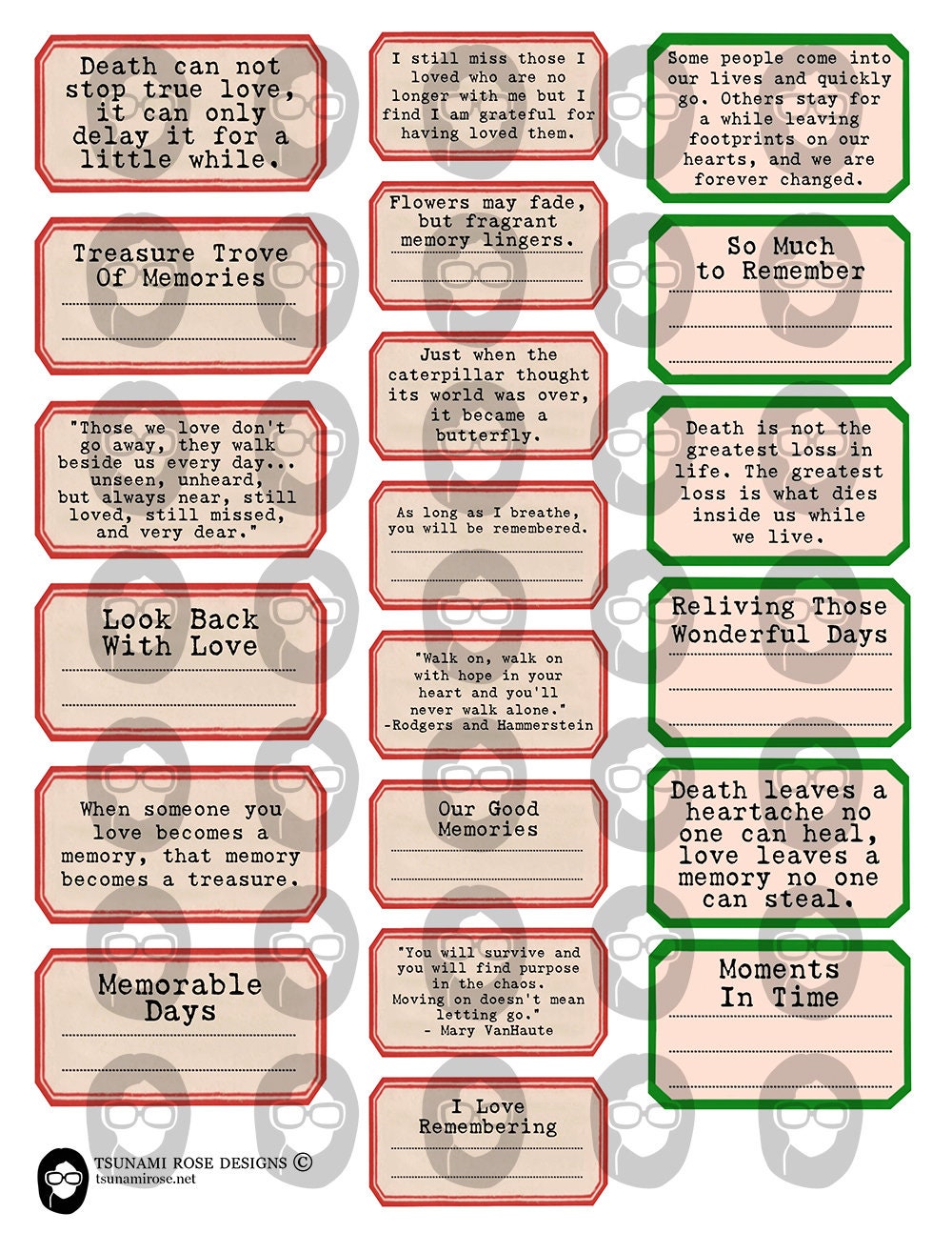 Grief Quotes, Printable Journal Labels -4pg Digital Download- Affirmation, for Junk Journaling ...