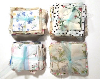 Vintage Fabric Bundles, Vintage Sheets, Remnants Scraps, Slow Stitch Pieces, Fabric Grab Bags, Floral Fabric Pack, Junk Journal Scraps Pack