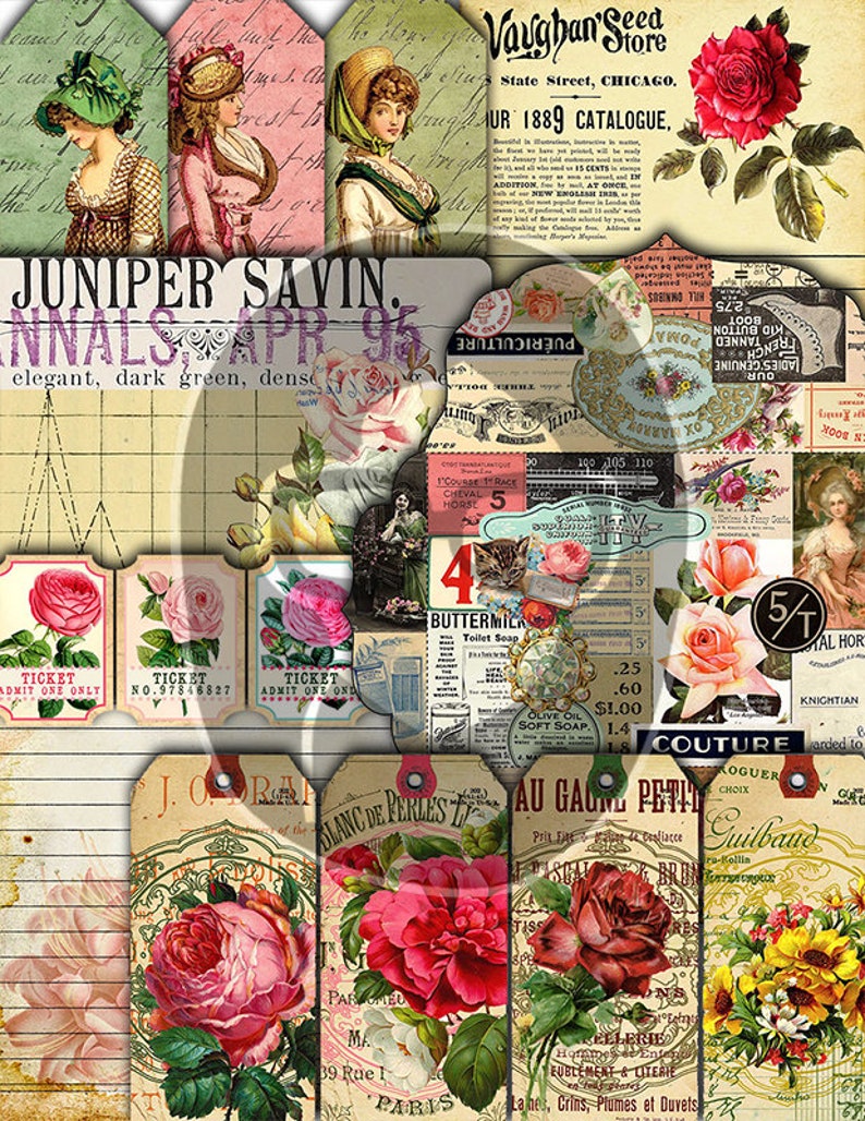 Printable Junk Journal Kit, Pages & Ephemera Bundle #16 -46pg Digital ...