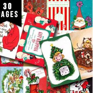 Christmas digital download - Ephemera Set #86 - 30 Pg download - Christmas journal kits, Retro Christmas journal pages, ephemera pack