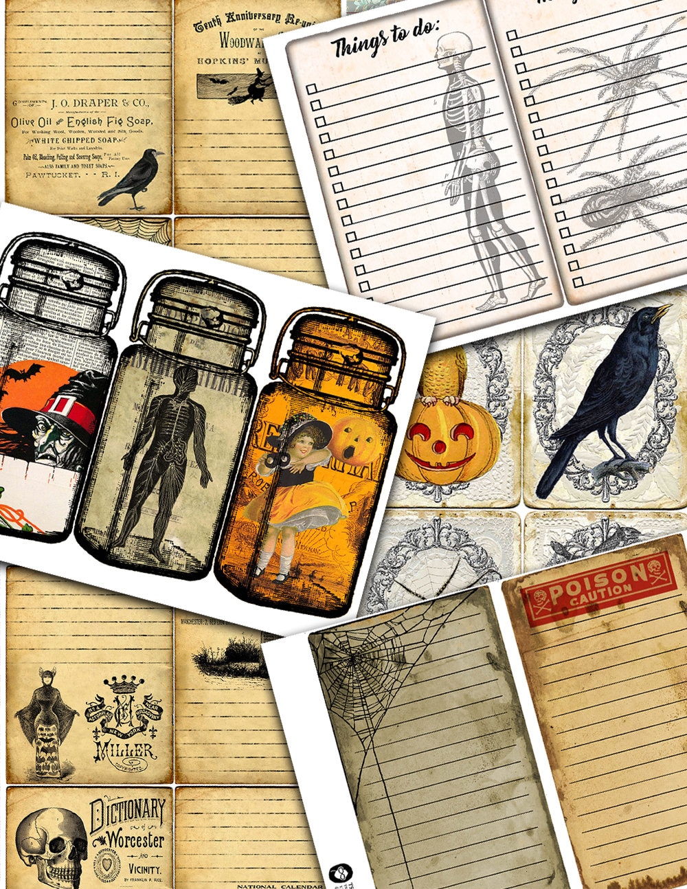 Vintage Retro Halloween, Junk Journal Kit -40pg Digital Download ...