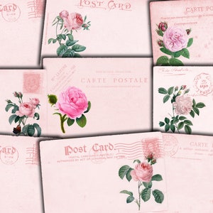 Pink Roses PostCards Collection #14 - 6 Page Instant Download - blank journal cards, digital journal kits, roses clipart floral