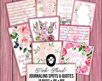 Pink Floral Journal Cards – Motivational Quotes, Writing Printables (Digital Download) Set #13