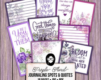Christian Junk Journal Kit, Purple Floral Prayer Warrior Ephemera (18 Page Digital Download) Set #12