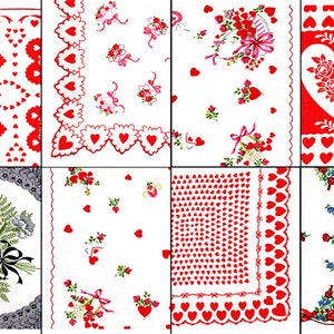 Valentine's Junk Journal Printable, Ephemera Pockets S3 -5pg Digital Download- Vintage and Retro, Women's Hankies, Journaling Cards, Hearts