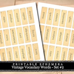 Vintage Vocabulary Cards Set #2 - 2 Page Instant Download - ephemera pack, altered art kit, junk journal kit, blank journal cards