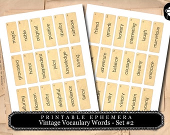 Vintage Vocabulary Cards Set #2 - 2 Page Instant Download - ephemera pack, altered art kit, junk journal kit, blank journal cards