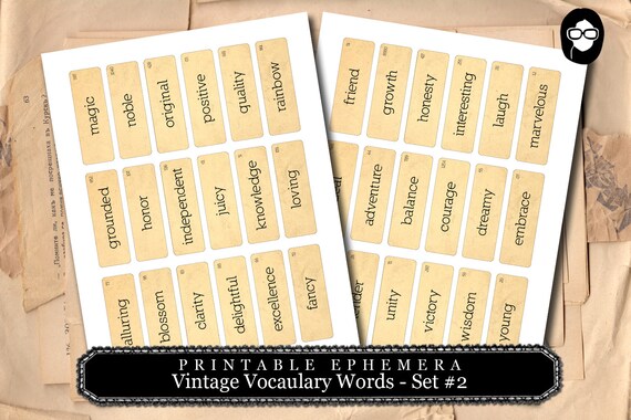 Vintage Vocabulary Cards Set 2 2 Page Instant Download - Etsy