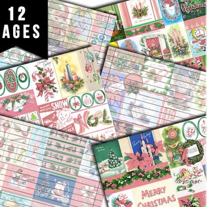 Pink Christmas, Shabby Chic Junk Journal Printable -12pg Digital Download- Retro Xmas, junk journal pages, Pink Santa, Vintage Journaling