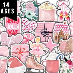 Fussy Cut Christmas Ephemera -14pg Digital Download- Pink Christmas, Scrapbook Cutouts, Junk Journal Collage Sheets, December Clipart