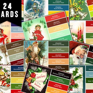 Paint Sample Cards, Retro Christmas -6pg Digital Download- Junk Journal Cards, Printable Notecards, Old Fashioned Christmas, Ephemera Pack