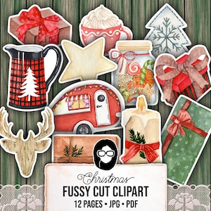 Fussy Cut Christmas Ephemera -12pg Digital Download- Red & Green Christmas, Scrapbook Cutouts, Junk Journal Collage Sheets, December Clipart