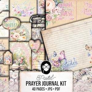 Faith Junk Journal Kit, Scripture Ephemera, Pastel Digital Papers-40pg Digital Download- Religious Cards, Prayer Quotes, Bible Verse Cards