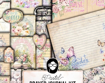 Faith Junk Journal Kit, Scripture Ephemera, Pastel Digital Papers-40pg Digital Download- Religious Cards, Prayer Quotes, Bible Verse Cards