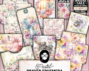 Pastel Journal, Scripture Ephemera -5pg Digital Download- Religious Cards, Prayer Quotes, Bible Verse Cards, Jesus Saves, Faith Printables